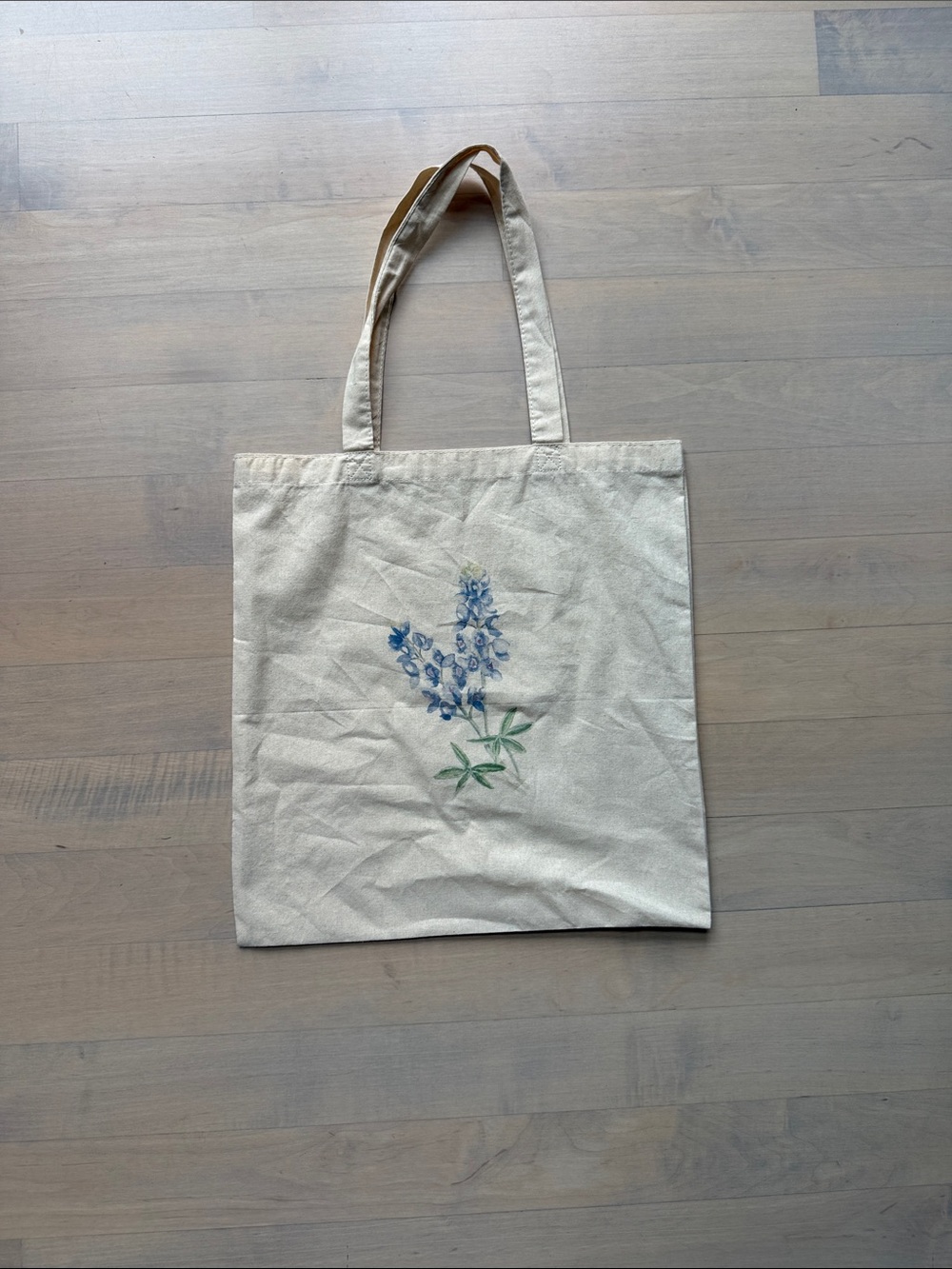 Canvas Tote Bag with Blue Floral Print